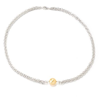 129-074 - Sterling Silver 18'' 10-11mm Golden South Sea Cultured Pearl Baroque Necklace