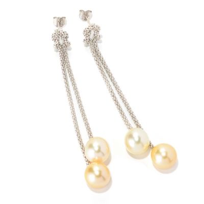 SS 9-10mm LIGHT GOLDEN & DARK GOLDEN SOUTH SEA PEARL DANGLE EARRINGS