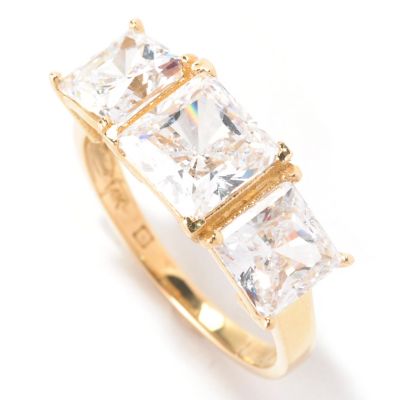 129-083 - Brilliante&reg; 14K Gold Essentials&trade; 2.50 Asscher Cut Three-Stone Ring