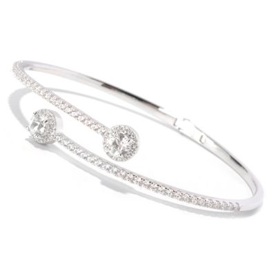 TYCOON SS/PLAT ROUND CUT HALO BYPASS BANGLE BRACELET
