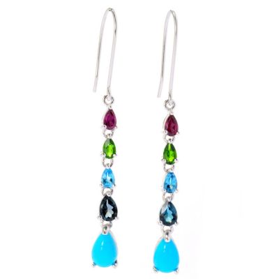 129-097 - Gem Insider Sterling Silver 2.36ctw Sleeping Beauty Turquoise & Multi Gemstone Dangle Earrings