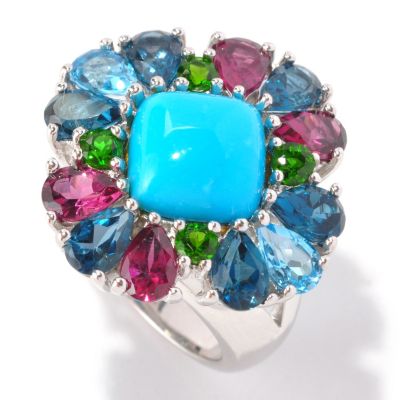 129-102 - Gem Insider Sterling Silver 10mm Sleeping Beauty Turquoise & Multi Gem Ring