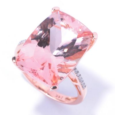 129-174 - Gem Treasures 14K Rose Gold 11.70ctw Cushion Cut Morganite & Diamond Ring