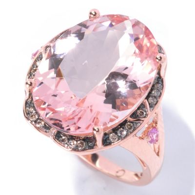 14K RG OVAL MORGANIITE RING WITH BROWN DIAMONDS 13 X 18