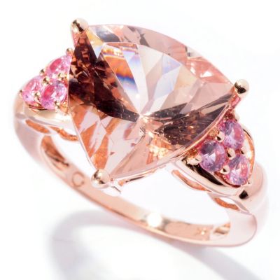 129-177 - Gem Treasures 14K Rose Gold 5.81ctw Morganite & Pink Sapphire Trillion Ring