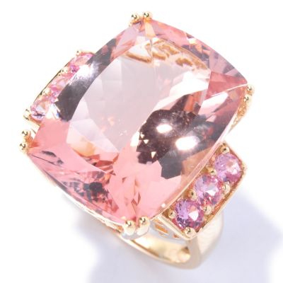 14K YG CUSHION MORGANITE WITH PINK SAP RING 15X20