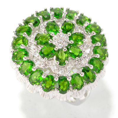 SS/P RING CHROME DIOPSIDE & WHT ZIRCON FLOWER TOP