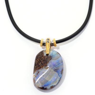 129-200 - Men's en Vogue II 34 x 24mm Boulder Rock Opal & Sapphire Pendant w/ 22'' Rubber Cord