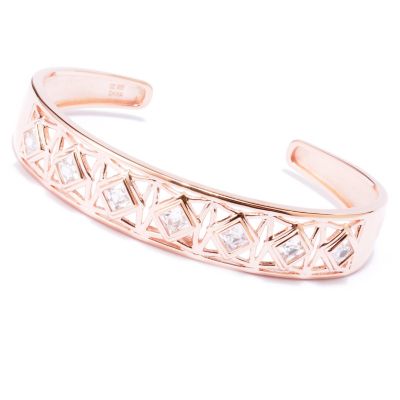 TYCO SS/CHOICE SQUARE CUT BEZEL SET OPEN WORK CUFF BANGLE