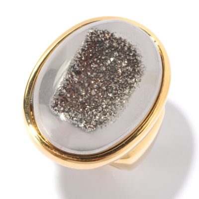 129-220 - Portofino Gold Embraced&trade; 24 x 17mm Drusy Oval Ring 
