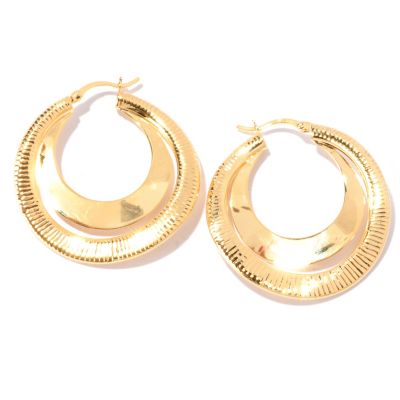 SS/18KGP EAR DOUBLE DUO TEXTURE 1.5" HOOPS