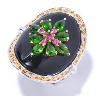 129-229 - Gems en Vogue II 25 x 20mm Black Onyx & Multi Gemstone Curved Ring 
