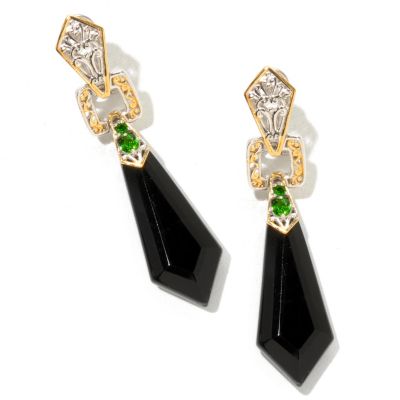 SS/PALL EAR FANCY-CUT BLACK ONYX & CHROME DIOP DROP w/ OMEGA BACK