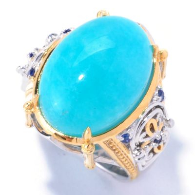 129-231 - Gems en Vogue II 18 x 13mm Amazonite & Sapphire "Cathedral Door" Ring 