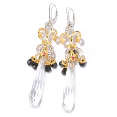 SS/PALL EAR ELONGATED WHITE QUARTZ BRIOLETTE & BLACK SPINEL DANGLE
