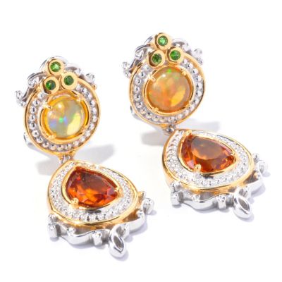 SS/PALL EAR ETHIOPIAN OPAL & MULTI GEMSTONE DANGLE w/ OMEGA BACK
