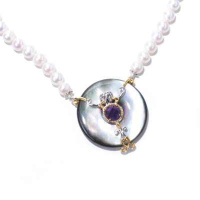 SS/PALL NECK TAHITIAN SHELL MEDALLION & PEARL STRAND