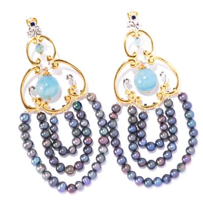 SS/PALL EAR GEMSTONE BEAD & TIERED PEARL CHANDELIER