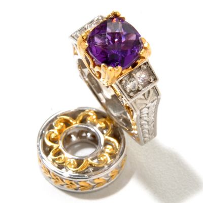 SS/PALL CHARM AMETHYST & WHT SAPH RING DROP