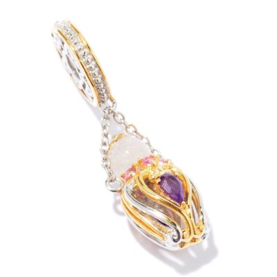 SS/PALL CHARM MORGANITE BEAD & MULTI-GEM ORB DROP