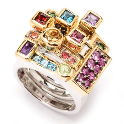 SS/PALL RING SET OF 4 MULTI GEMSTONE "ORIGINAL MANHATTAN"