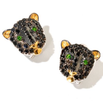 SS/PALL EAR BLACK SPINEL & CHROME DIOPSIDE PANTHER w/ OMEGA BACK