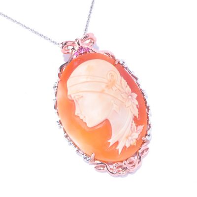 129-253 - Gems en Vogue II 50 x 38mm Carved Shell Portrait Cameo Enhancer w/ Chain 