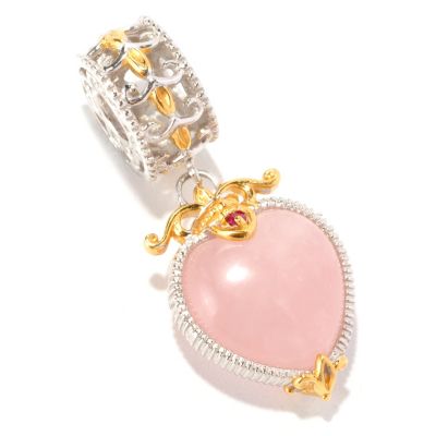 129-256 - Gems en Vogue II 12 x 8mm Rose Quartz & Ruby Heart Drop Charm 