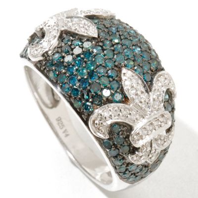 129-264 - Diamond Treasures Sterling Silver 1.50ctw Blue & White Diamond Fleur-de-lis Ring 