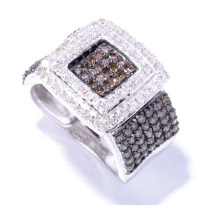 129-266 - Diamond Treasures Sterling Silver 0.97ctw Mocha & White Diamond Square Ring 