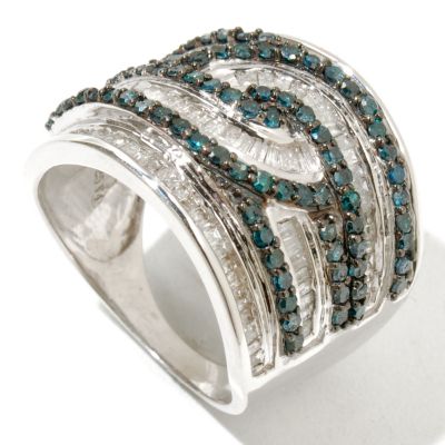 129-267 - Diamond Treasures Sterling Silver 1.75ctw Blue & White Diamond Geometric Ring 