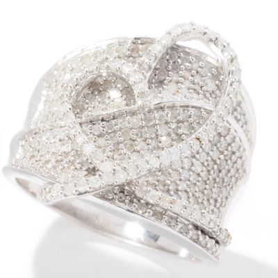SS PAVE BAND RING WITH FREE FORM HEART