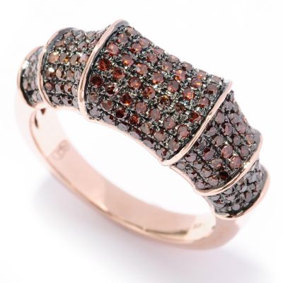 129-271 - Diamond Treasures 14K Rose Gold 0.85ctw Red Diamond Bamboo-Style Ring 