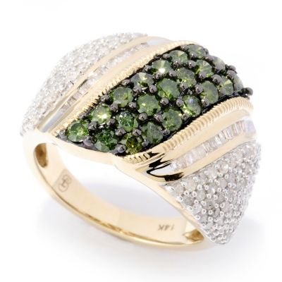 14K YG GREEN AND WHT DIAMOND BAND