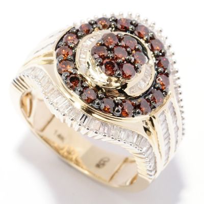 14K YG PAVE RED DIAMOND AND WHT DIAMONDS