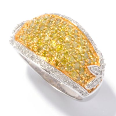 129-292 - Diamond Treasures Sterling Silver 1.50ctw Yellow & White Diamond Wide Band Ring 