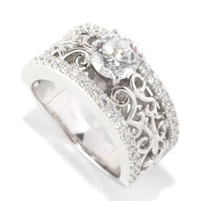 SS/PLAT HEART FILIGREE BAND RING W/ ROUND SOLITAIRE