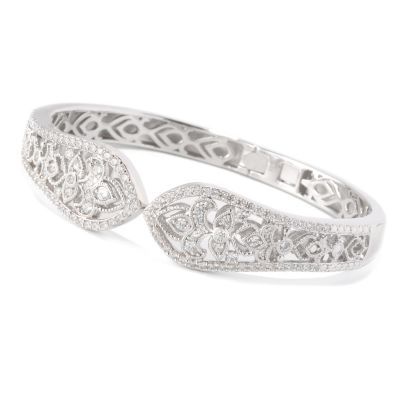 SS/18KYGP FILIGREE TAPERED HINGED BANGLE BRACELET