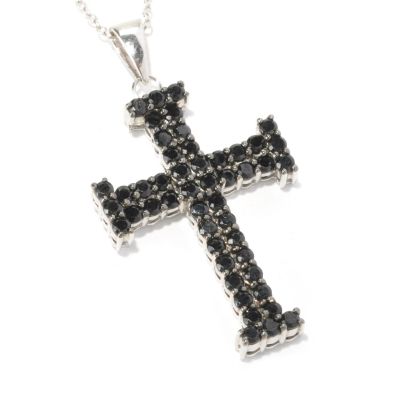 SS BLACK SPINEL CROSS PENDANT W/ CHAIN