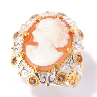 SS/PALL RING ITALIAN-CARVED PORTRAIT CAMEO & MOCHA ZIRCON