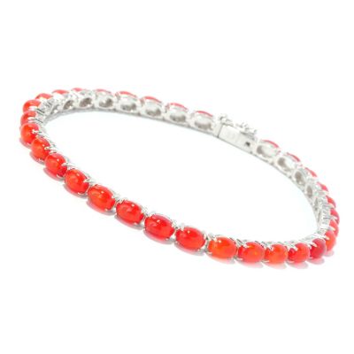 129-317 - Gem Insider Sterling Silver Oval Cut Dyed Orange Opal Tennis Bracelet