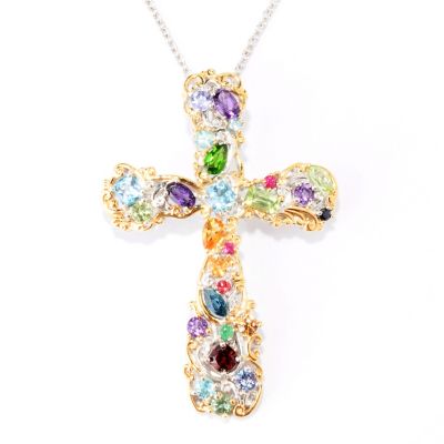 129-318 - Gems en Vogue II 3.28ctw Multi Gem ''Carnival'' Cross Enhancer w/ 18'' Chain 