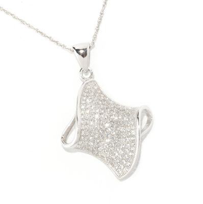 SS WAVE PAVE WHITE TOPAZ PENDANT