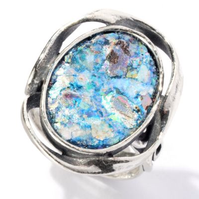 SS OVAL ROMAN GLASS RIBBON RING