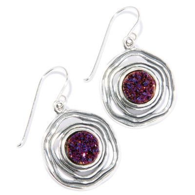SS ROUND STONE DANGLE EARRINGS