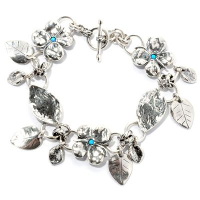 SS FAUX OPAL BUTTERFLIES AND LEAVES BRACELET