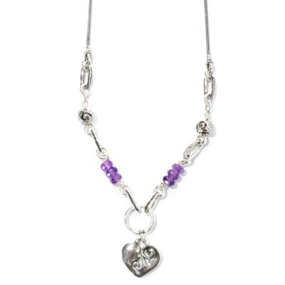 SS 18" + 2" EXT AMETHYST HEART DANGLE NECKLACE
