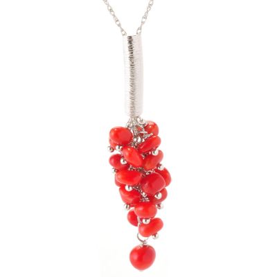 129-357 - Gem Insider Sterling Silver 18'' Red Coral Drop Pendant w/ Chain