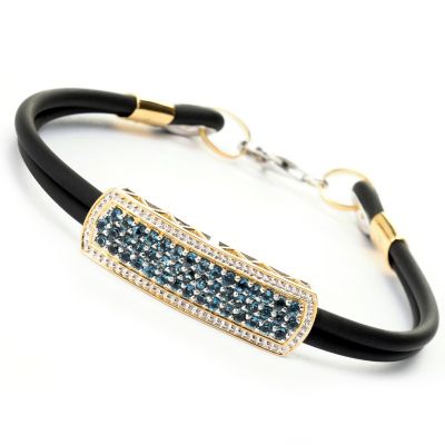 129-359 - Men's en Vogue II 2.76ctw Three-Row London Blue Topaz Double Rubber Cord Bracelet