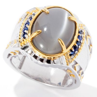 MEN'S - SS/PALL RING GREY MOONSTONE & BLUE SAPH
